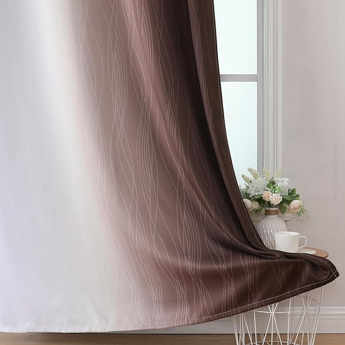 Estelar Textiler Brown and Greyish White Ombre Short Blackout Cafe Curtains 36 Inch Length, Thermal Insulated Grommet Small Half Window Drapes for Kitchen/Basement/RV Camper, 52Wx36L, 2 Panels