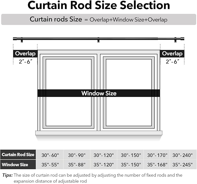 Extra Long Curtain Rods for Windows 32 to 170 Inch, 1 Inch Black Heavy Duty Curtain Rods for Patio, Farmhouse, Bedroom, Living Room, Adjustable Metal Drapery Rod (A2,Black,32"-170")