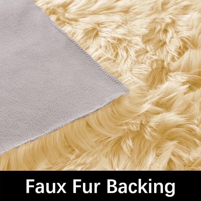 Latepis Yellow Rugs for Living Room Faux Sheepskin 5x6.7 Fuzzy Rugs Washable Fur Rug for Bedroom Bedside Home Décor, Rectangle