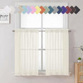 Lecloud Ivory Sheer Curtains Tiers 36 Inch Length Set of 2, Voile Kitchen Curtains for Small Windows, Double Rod Pocket Bedroom Living Room Cafe Decor Tiers, 40 W x 36 L Inch