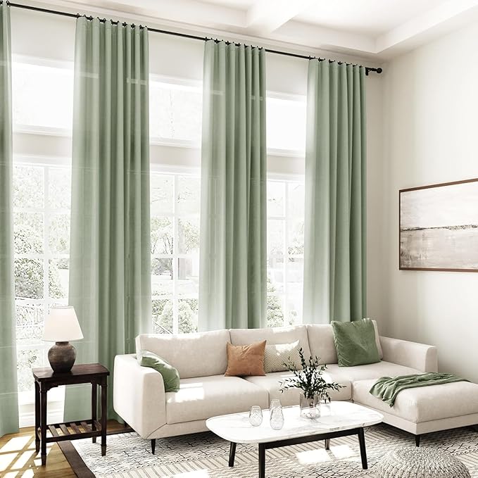 Desert Sage Linen Curtains for Living Room 105 Inches Long Light Filtering Semi Sheer Curtain Back Tab Rustic Farmhouse Decor Elegant Luxury Boho Drapes for Bedroom Dinner Room 52x105, 2 Panels