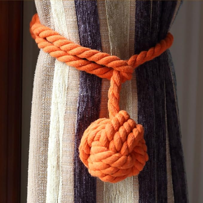 Melaluxe 2 Pack Curtain Tiebacks - Heavy Duty Curtain Rope Tieback, Handmade Rural Decorative Curtain Holdbacks (Orange)