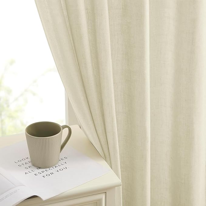 Joydeco Linen Curtains 72 Inch Length 2 Panels Set, Light Filtering Curtains for Bedroom Living Room,Linen Blend Drapes 52 Inches Wide with Back Tab Rod Pockets (W52 x L72 Inch, Natural)