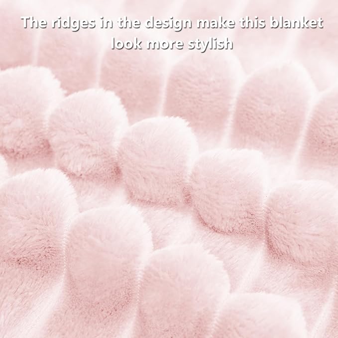 HIMEET Pink Ribbed King Size Blanket for Bed - 300GSM Lightweight Fleece Blanket for Men Women, Large Cozy Sofa Couch Bed Blankets Gifts, Striped Spring Home Room Decor, Pink, 108x90 Inches
