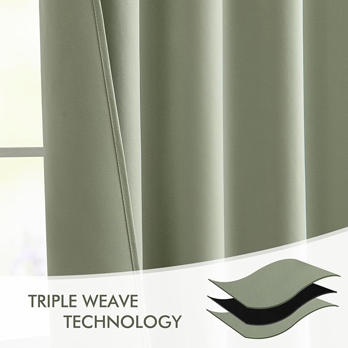 MIULEE Back Tab Sage Green Curtains 96 Inch Long 2 Panels Set for Living Room Bedroom, Rod Pocket/Pinch Pleated Light Blocking Thermal Insulated Room Darkening Floor to Ceiling Blackout Drapes
