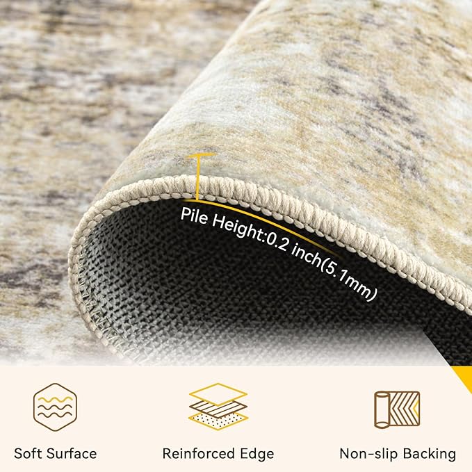 Washable Area Rugs 6'x9' Non-Slip Modern Abstract Soft for Living Room Entryway Bedroom Nursery, Print Pattern, Neutral Brown Gray