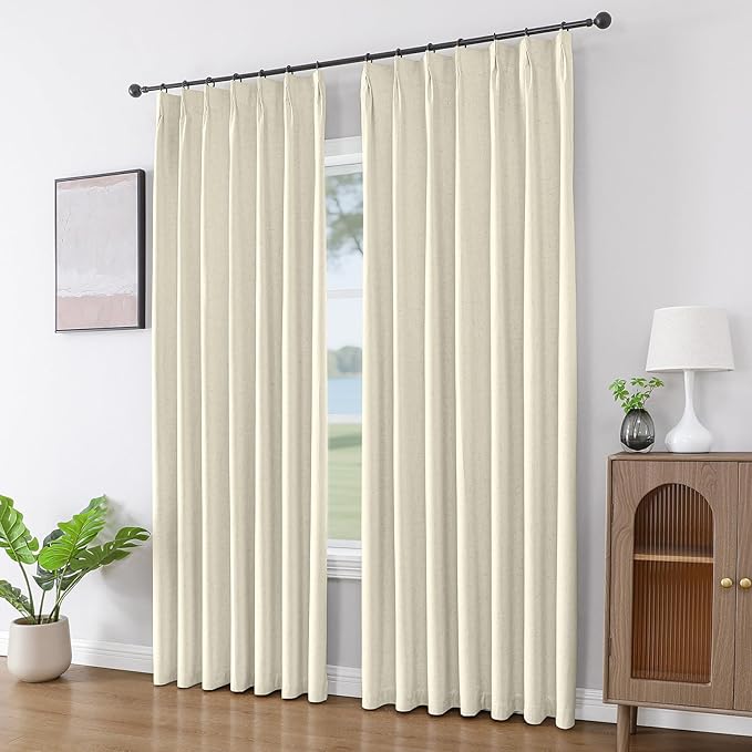 Joydeco Pinch Pleated Linen Curtains for Living Room, 100% Blackout Darkening Curtains 72 inches Length 2 Panel Thermal Insulated Pinch Pleat Drapes(Linen,40'' Wx72'' L)
