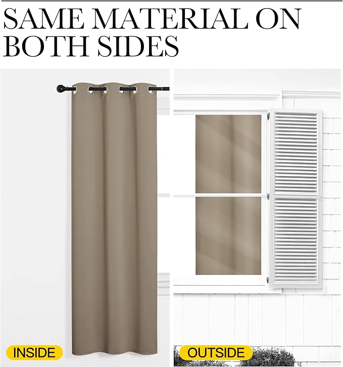 NICETOWN Bedroom Blackout Draperies Panels, 2 Panels, 42 x 72 Inch, Taupe, Three Pass Microfiber Noise Reducing Thermal Insulated Solid Ring Top Window Curtains