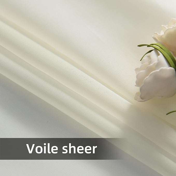 youleyar Solid Sheer Rod Pocket Curtain Voile Draperies 2 Panels White Beige Black Grey Coffee 38 Inch Width 72 Inch Long 1 Pair for Kitchen Bedroom Children Living Room Yard(Ivory,38Wｘ72L)