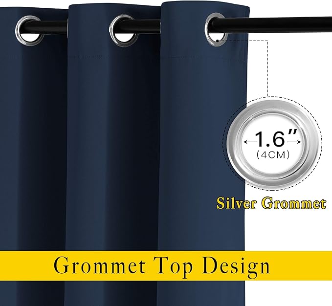 NICETOWN Window Drapes Long Curtains - (52 inches Wide x 108 inches Long, Navy, 2 Pieces) Living Room Panels Grommet Top Window Treatment for Hall & Guest Room