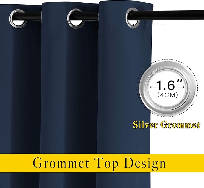 NICETOWN Room Darkening Curtains Blackout 36 inch Curtains for Kitchen, Navy Blue Grommet Solid Window Treatments Sound Reducing for Bedroom, 2 Panels, W37 x L36, 2 Panels