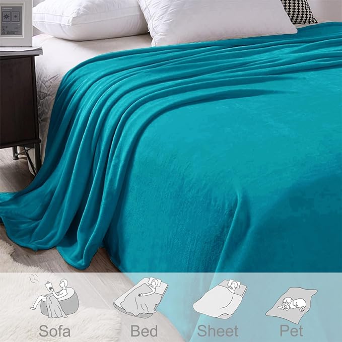Exclusivo Mezcla Fleece Blanket King Size for Bed, Super Soft and Warm, All Season, Cozy, Plush, Lightweight, 90x104 Inches, Teal