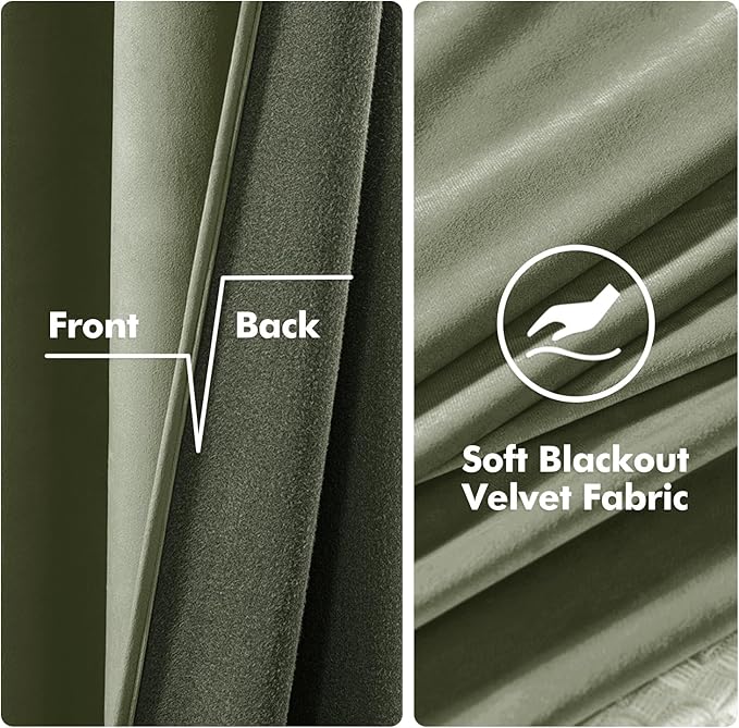 MIULEE Sage Green Elegant Grommet Curtains Polyester Thermal Insulated Soundproof Room Darkening Velvet Curtains/Drapes for Classical Living Room Bedroom Decor 52 x 90 Inch Set of 2