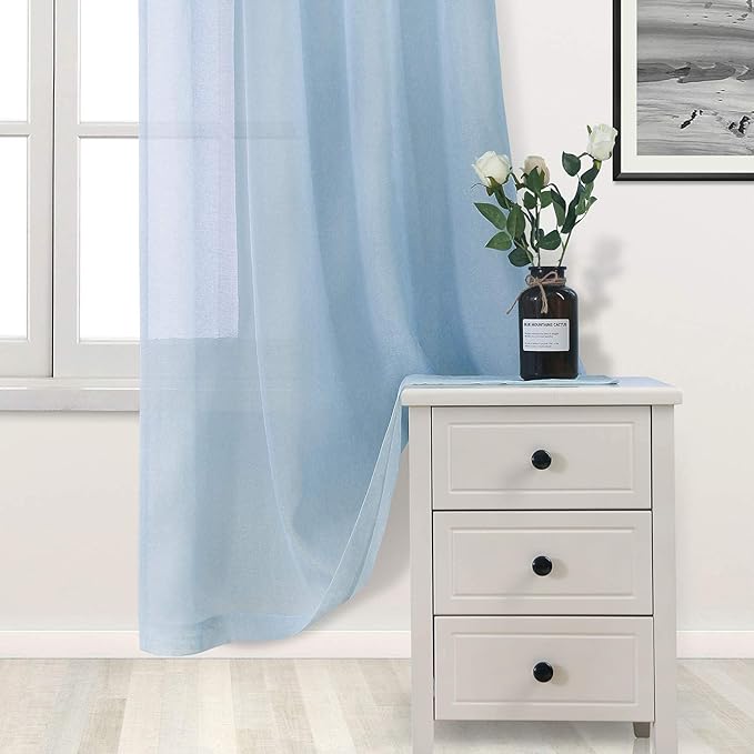 DWCN Sky Blue Sheer Curtains Semi Transparent Voile Rod Pocket Curtains for Bedroom and Living Room, 42 x 72 inches Long, Set of 2 Panels