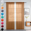youleyar Solid Sheer Rod Pocket Curtain Voile Draperies 2 Panels White Beige Black Grey Ivory 52 Inch Width 63 Inch Long 1 Pair for Kitchen Bedroom Children Living Room Yard (Light Brown,52Wｘ63L)