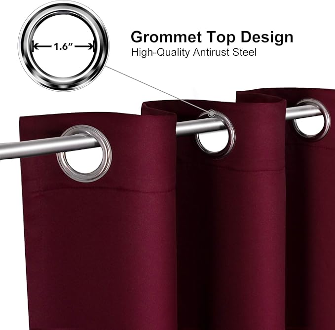ChrisDowa Small Window Curtains for Kitchen and Bedroom - Grommet Short Thermal Insulated Room Darkening Curtains (2 Panels, Burgundy Red, 42 x 36 Inch)