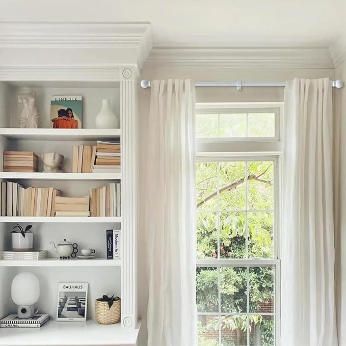 GXOACKJ 2 Pack White Curtain Rods for windows 48 to 84-93 inch, 5/8 inch Splicing Heavy Duty Metal Curtain Rod Set with Brackets