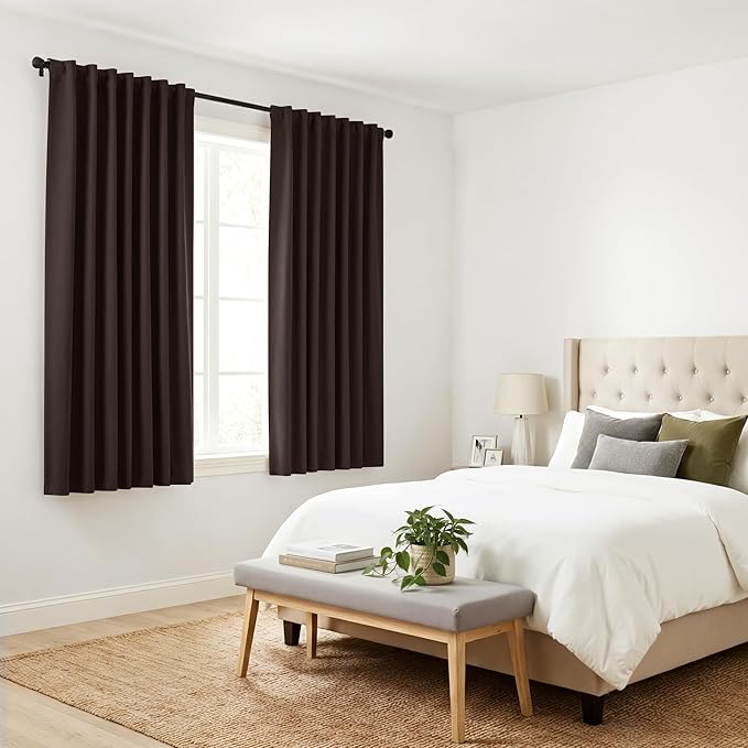 PONY DANCE Small Blackout Curtains for Kitchen Windows, Short Drapes for Bathroom, Thermal Insulated Window Curtains Tiers for Basement, W 29 x L 36, Brown, 1 Pair