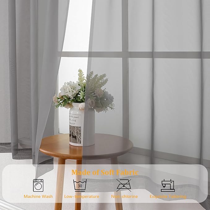 Gwine Extra Long Charcoal Grey Sheer Curtains 120 Inches Long 2 Panels Set, Voile Light Filtering Window Drapes for Patio Door/Birthday Party/Hallway Window Guest Room, Each 42Wx120L in, 10FT