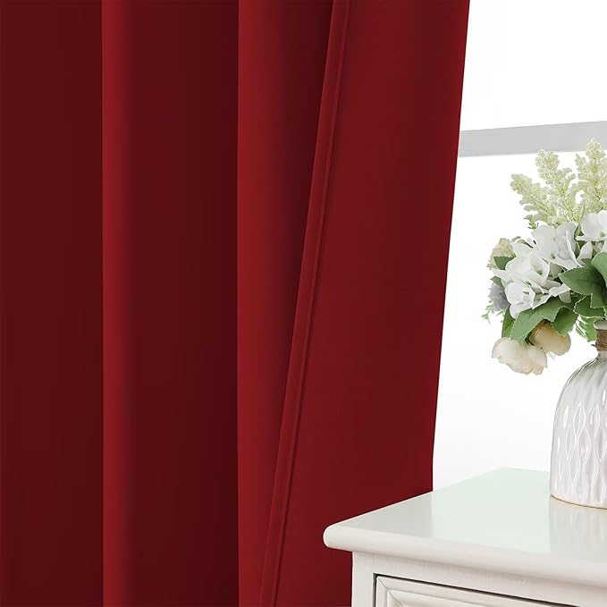 CUCRAF Red Blackout Curtains 84 inch Length 2 Panels Set, Rod Pocket Room Darkening Drapes for Bedroom Living Room, Insulated Thermal Light Blocking Window Curtain (W52 x L84 Inch)