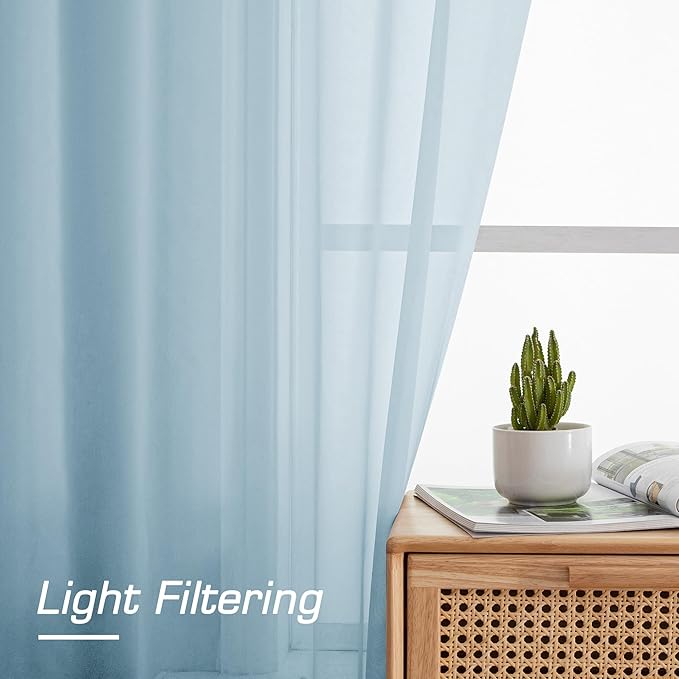 OWENIE Sheer Curtains 63 inch Length 2 Panels Set, Light Weight Soft Solid Fimly Sheer Curtains for Basement Bedroom Living Room, Light Filtering Airy Voile Sheer Curtain with Rod Pocket, 42Wx63L inch