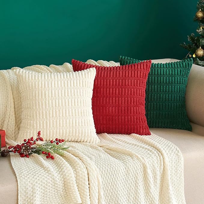 MIULEE Pack of 2 Corduroy Decorative Euro Sham Throw Pillow Covers 26x26 Inch Soft Boho Striped Pillow Covers Modern Farmhouse Home Decor for Sofa Living Room Couch Bed Cream White
