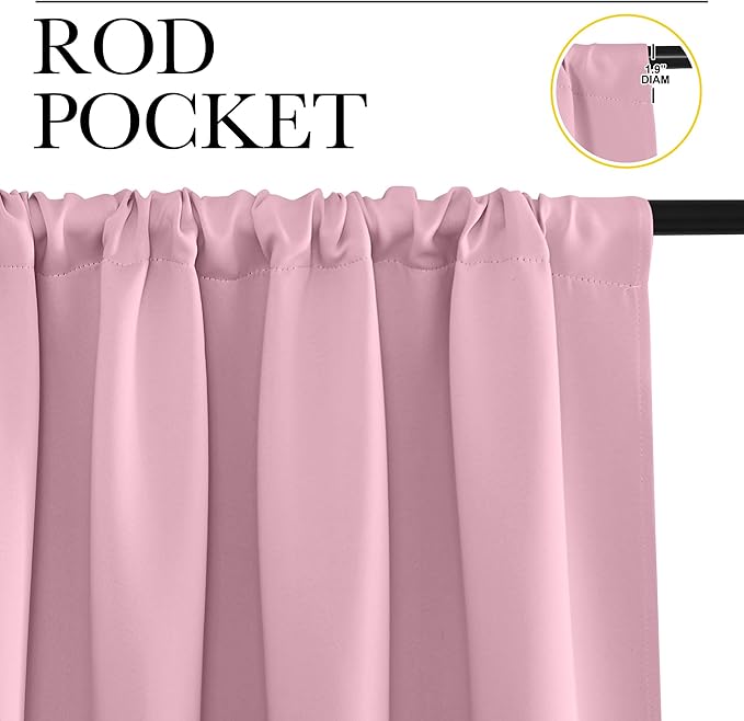 NICETOWN Blackout Curtains for Bedroom, Blackout Curtain Panels, Rouge Pink, 1 Pair, 70 by 63-inch, Window Treatment Energy Saving Thermal Insulated Solid Rod Pocket Blackout Drapes/Draperies