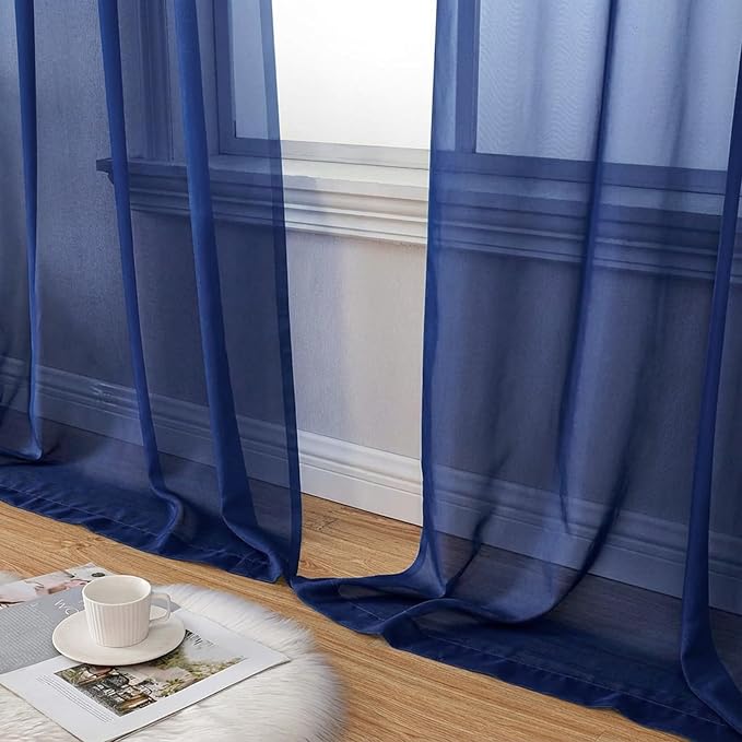 Sheer Curtains 84 Inches Long 2 Panels Set for Bedroom Living Room, Soft Airy Light Filtering Modern Solid Rod Pocket Drapes Window Treatments, Royal Blue, Each 42" W x 84" L