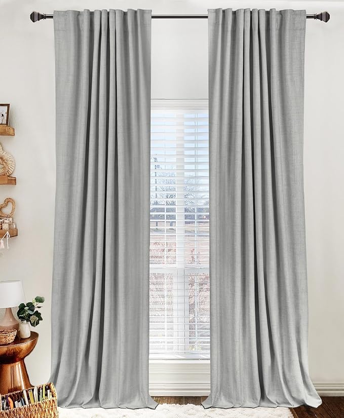 100% Blackout Shield Linen Blackout Curtains for Bedroom 96 Inches Long, Back Tab/Rod Pocket Living Room Drapes, Thermal Insulated Blackout Curtains 2 Panels Set, 50" W x 96" L, Ash Grey