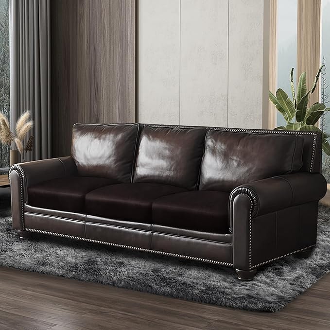 Leather Look Couch Cushion Covers Sofa Seat Slipcovers Sets Couches Furniture Protector for Sectional Armchair Loveseat Pets Kids Stretch Spandex Fabric (3 Cushion Sofa, Chocolate)