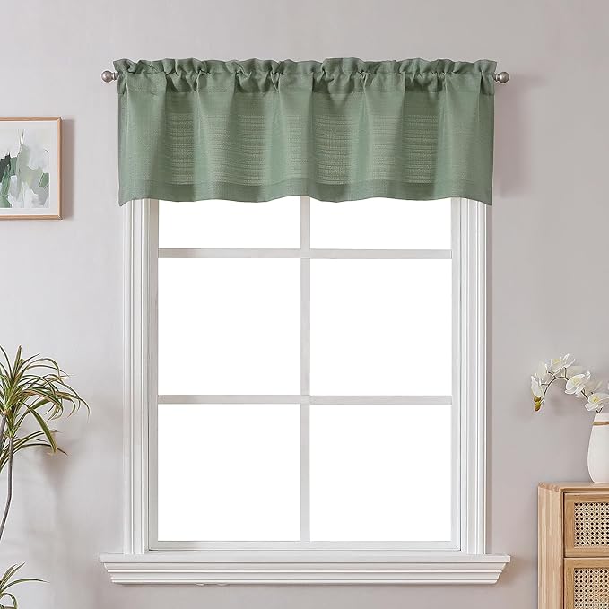 Chyhomenyc Sage Green Short Curtain Valance for Windows, Faux Linen Textured Half Window Curtains, Burlap Solid Topper Small Curtain for Bathroom Laundry Basement Valance, 60Wx16L Inch, 1 Piece