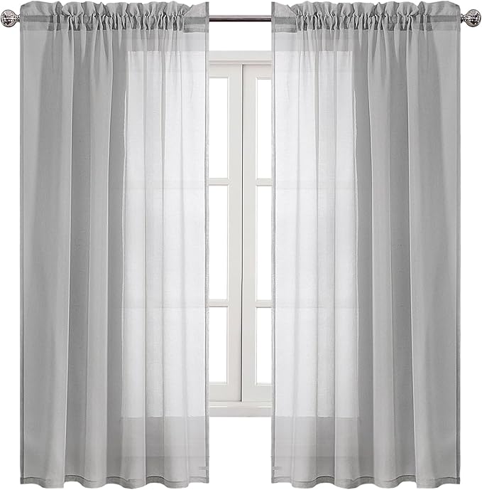 DWCN Grey Sheer Curtains Semi Transparent Voile Rod Pocket Curtains for Bedroom and Living Room, 52 x 72 inches Long, Set of 2 Panels