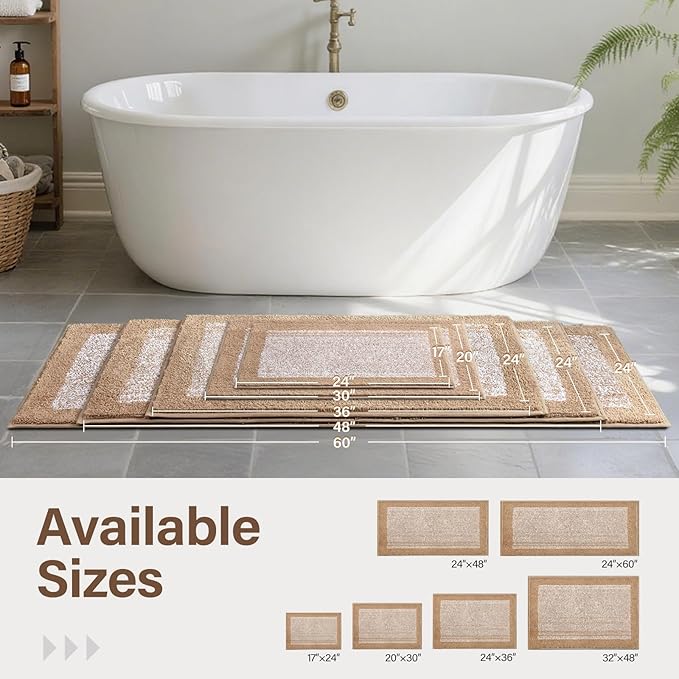 48x24 Long Bathroom Rugs Washable Non Slip, Beige Bath Mat for Bathroom Floor Tub, Soft Absorbent Quick Dry Mats for Shower,Bathtub,Home Decor