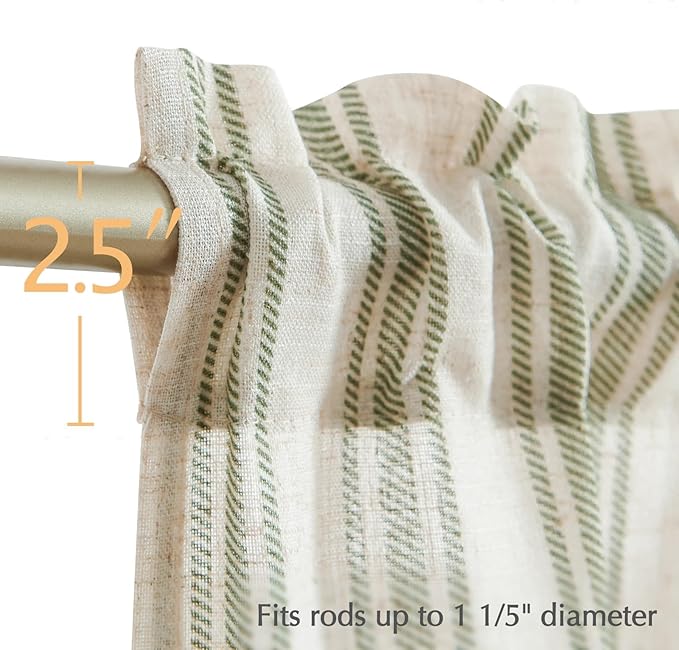 jinchan Striped Valance Farmhouse Window Treatment Linen- Polyester Textured Drapes for Small Windows Kitchen Living Room RV Vintage Light Filtering Valance 16 Inch Rod Pocket 1 Panel Green on Beige