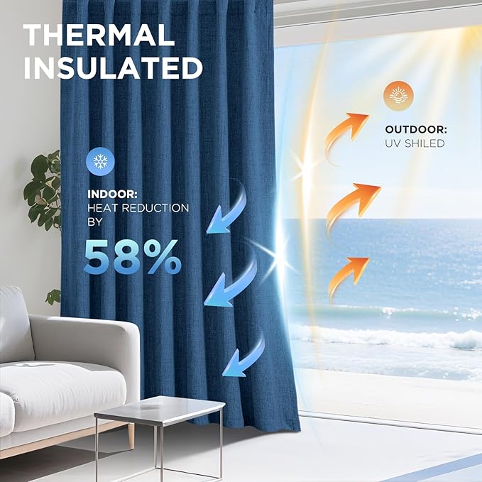 Joydeco Linen Blackout Curtains for Bedroom - 100% Light Blocking 1 Panels, Navy Blue Drapes 100" W x 90" L, Thermal Insulated Room Darkening Curtains for Living Room, Rod Pocket & Back Tabs