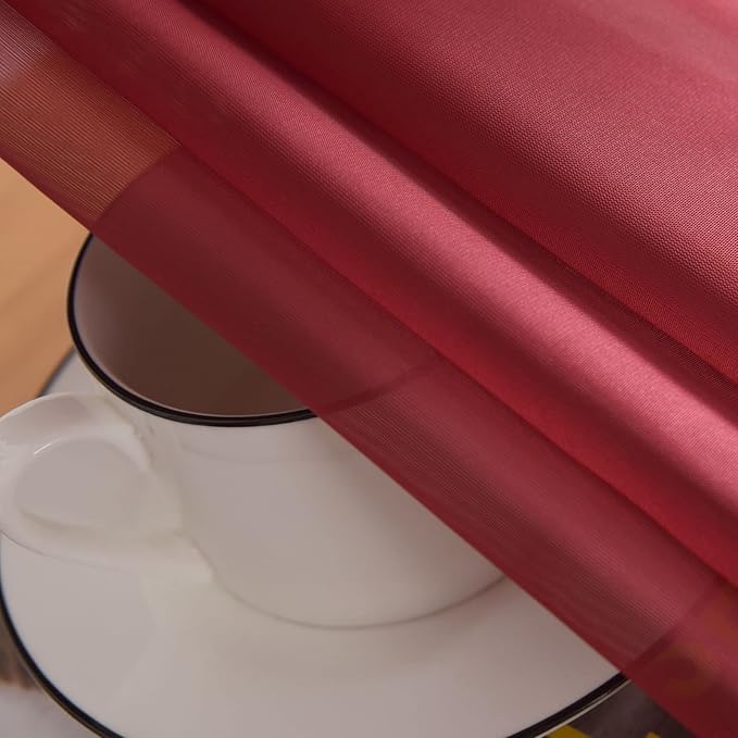 SpaceDresser Basic Rod Pocket Sheer Voile Window Curtain Panels Burgundy 1 Pair 2 Panels 52 Width 72 Inch Long for Kitchen Bedroom Children Living Room Yard(Burgundy,52 W x 72 L)
