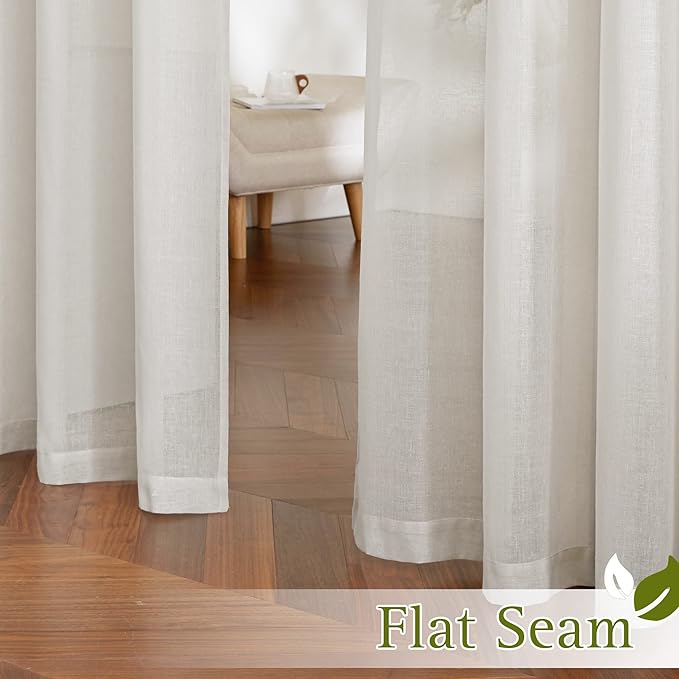 NICETOWN Linen Curtains 135 inches Length for Living Room, Grommet Linen Blend Window Treatments Privacy with Light Filtering for Bedroom/Farmhouse, W52 x L135, 2 Panels, Natural
