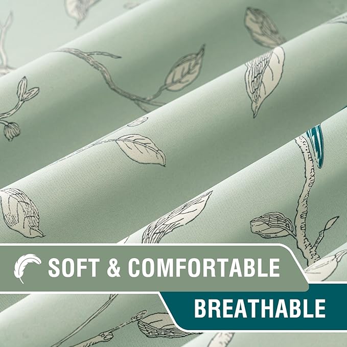H.VERSAILTEX Blackout Curtain Valances for Kitchen Window/Living Room/Bathroom Privacy Added Rod Pocket Home Decoration Winow Valance, 52" W x 18" L, Birds in Sage (Pack of 4)