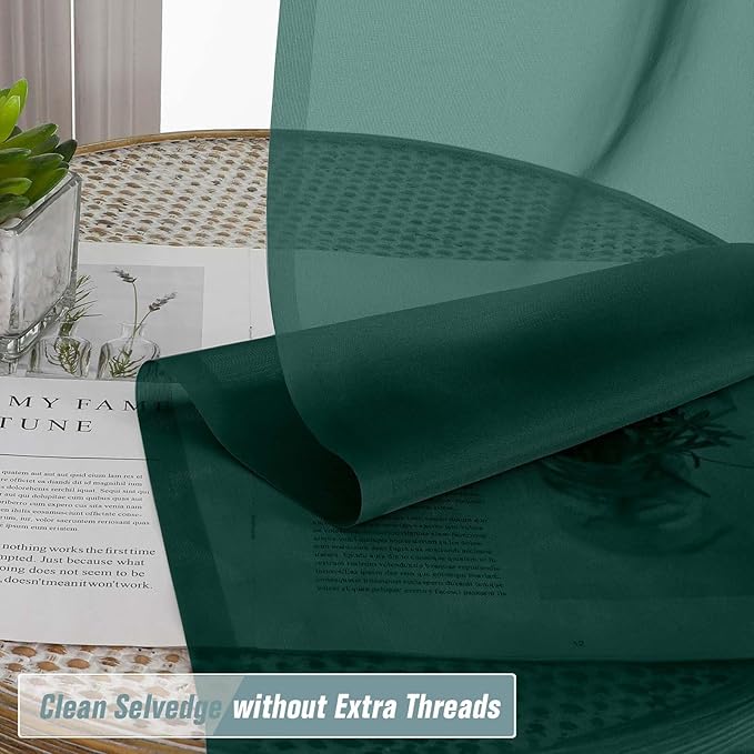 Green Sheer Curtains for Window 72 inches Long 2 Panels, Soft Airy Light Filtering Sheer Curtains for Christmas Decoration, Dual Rod Pocket Solid Window Drapes, Hunter Green, 2x42Wx72L inches