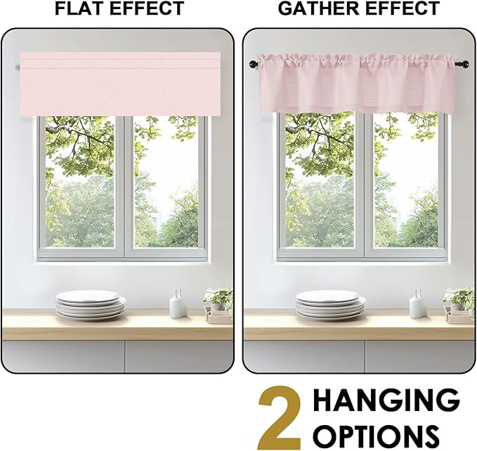 OWENIE Bob Valance Curtains 18 Inch Length 1 Piece, Faux Linen Slub Solid Blush Kitchen Valance for Bedroom Living Room, Farmhouse Soft Airy Rod Pocket Small Window Curtain, Each 60Wx18L Inch