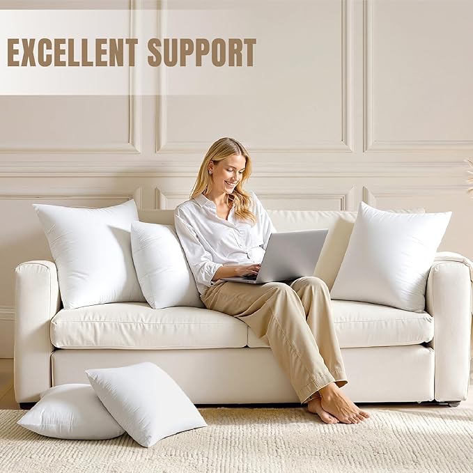 MIULEE 18x18 Pillow Inserts with Cotton Cover,Set of 4 100% Virgin Microfiber Throw Pillows for Couch Sofa and Bed