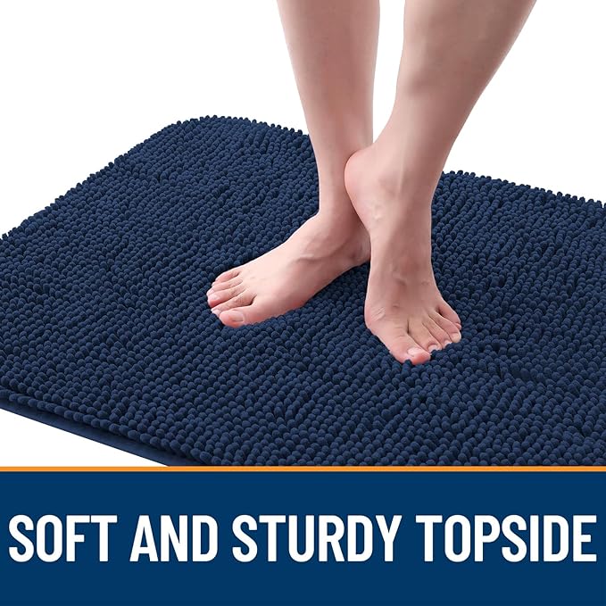 OLANLY Dog Door Mat for Muddy Paws 59x24, Absorbs Moisture and Dirt, Absorbent Non-Slip Washable Doormat, Quick Dry Chenille Mud Mat for Dogs, Entry Indoor Entryway Carpet for Inside Floor, Dark Blue