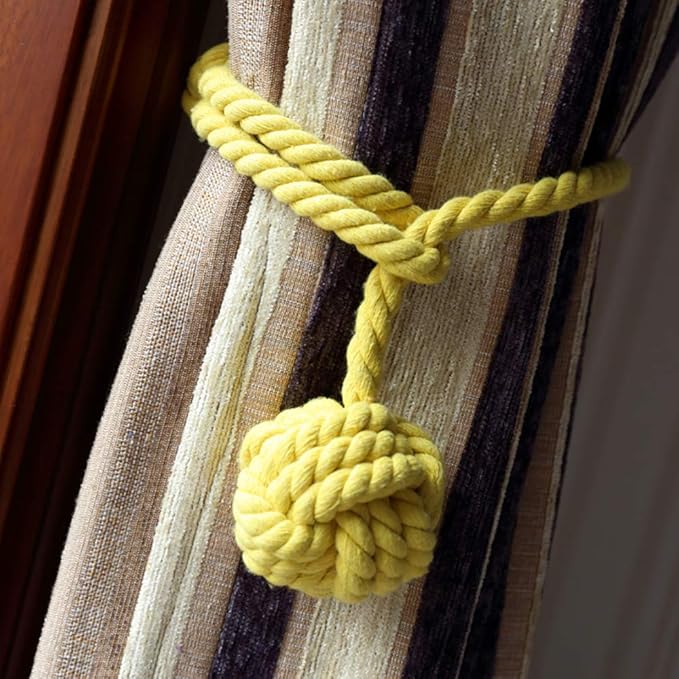 Melaluxe 2 Pack Curtain Tiebacks - Heavy Duty Curtain Rope Tieback, Handmade Rural Decorative Curtain Holdbacks (Yellow)