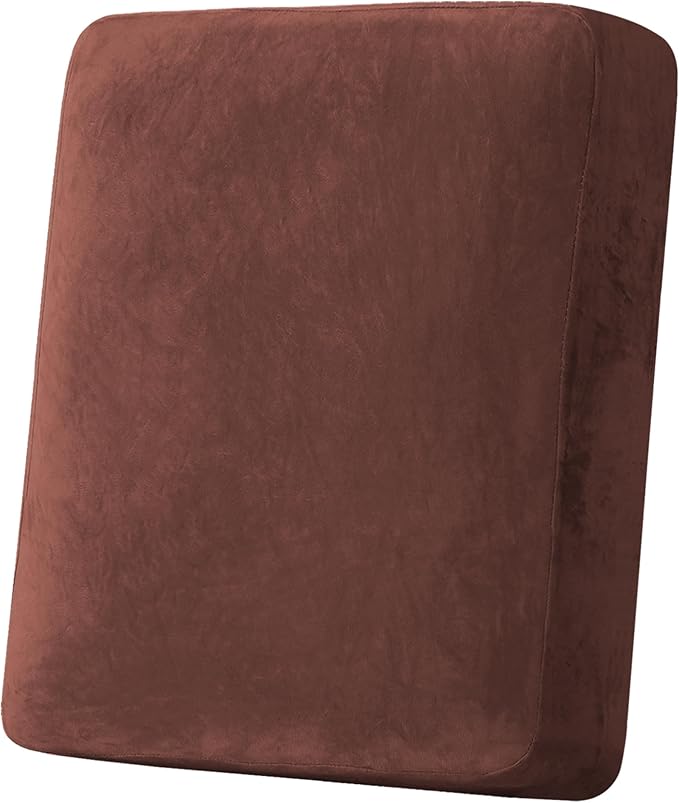 H.VERSAILTEX Velvet Stretch Couch Cushion Cover Plush Cushion Slipcover for Chair Cushion Furniture Protector Seat Cushion Sofa Cover (1 Piece Armchair Cushion Covers, Burnt Brick)