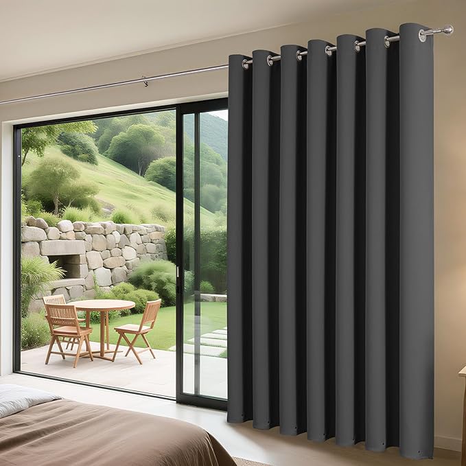 Joydeco Blackout Patio Sliding Door Curtains 72 Inches Long, Grommet Privacy Room Divider Curtains, Extra Wide Thermal Blackout Drapes for Bedroom Living Room (Grey, 60Wx72L, 1 Panel)