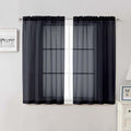 Lecloud Black Sheer Curtains 50 Inch Length 2 Pcs, Light Filtering Bedroom Curtains for Living Room Window Treatments, Rod Pockets Voile Drapes for Bathroom Basement, Each Panel 42" W x 50" L