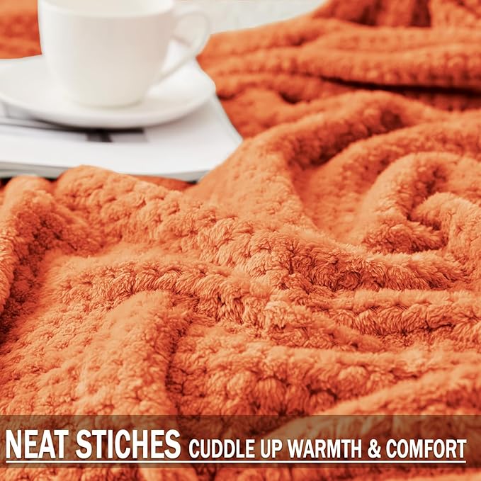 Exclusivo Mezcla Fleece Bed Blanket Twin Size, Super Soft and Warm Blankets for Couch, Sofa and Bed Waffle Textured, Cozy, Fuzzy and Lightweight (Burnt Orange, 60x80 Inches)