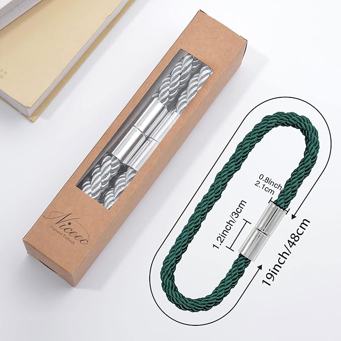 NICEEC 6 Pack Strong Magnetic Curtain Tiebacks Modern Simple Style Drape Tie Backs Convenient Decorative Weave Rope Curtain Holdbacks for Thin or Thick Home & Office Window Draperies (Green)