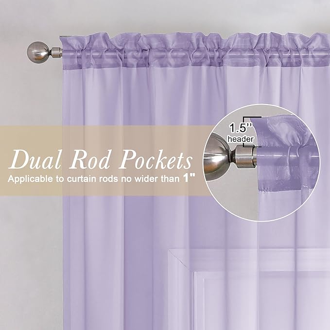 Lecloud Lavender Sheer Curtains 78 Inches Long 2 Panels Set, Light Filtering Solid Voile Drapes, Airy Privacy Window Decor Curtains with Rod Pocket for Living Room Girl's Bedroom, Each 42" W x 78" L