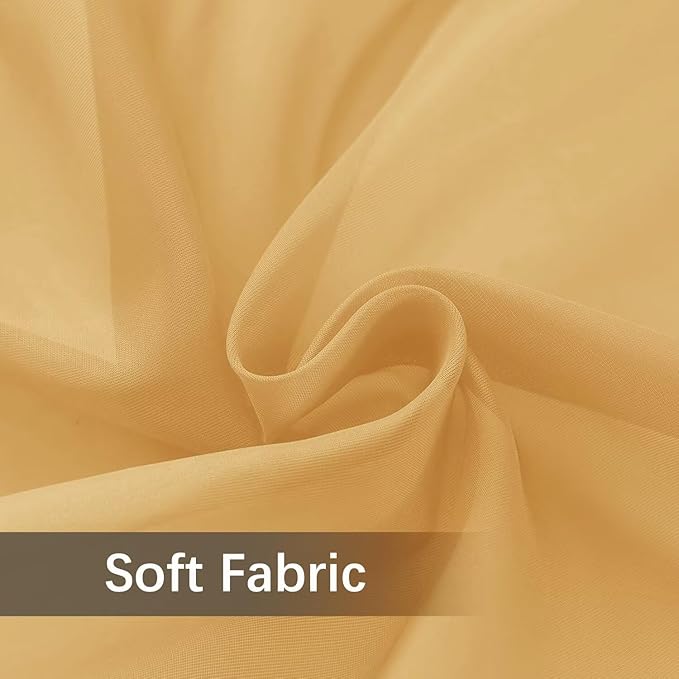 youleyar Solid Sheer Rod Pocket Curtain Voile Draperies 2 Panels White Beige Black Grey Ivory 52 Inch Width 96 Inch Long 1 Pair for Kitchen Bedroom Children Living Room Yard (Gold,52Wｘ96L)